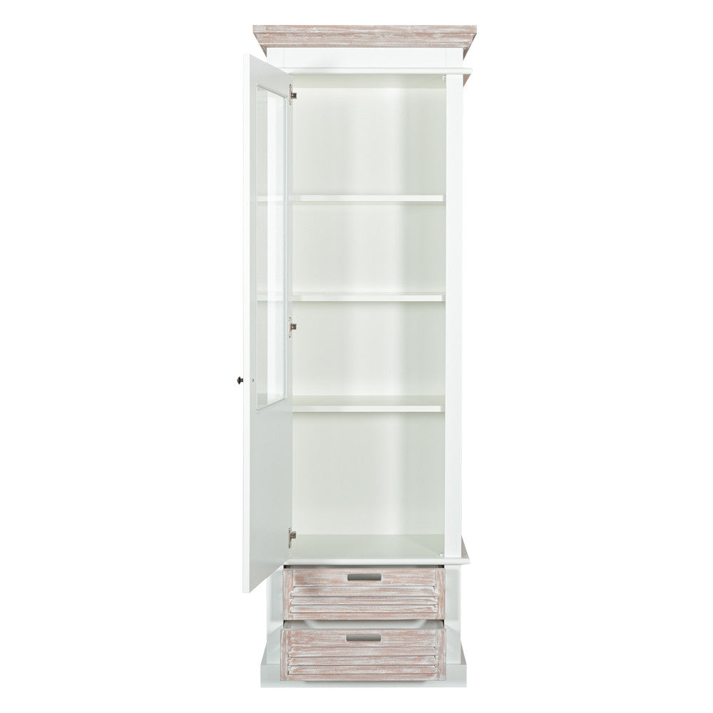 Vitrina cu 1 Usa si 2 Sertare Cortina Alb si Natur, Stanga, 66.3 Cm