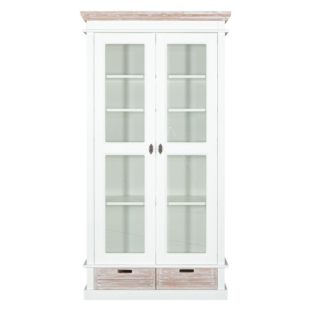 Vitrina Cu 2 Usi Si 2 Sertare Cortina Alb Si Natur, 102.8 Cm