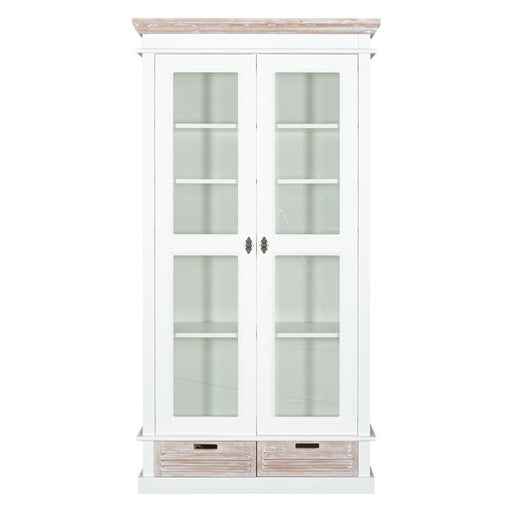 Vitrina Cu 2 Usi Si 2 Sertare Cortina Alb Si Natur, 102.8 Cm