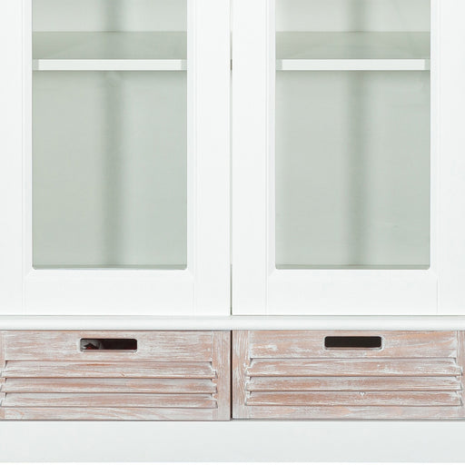 Vitrina Cu 2 Usi Si 2 Sertare Cortina Alb Si Natur, 102.8 Cm