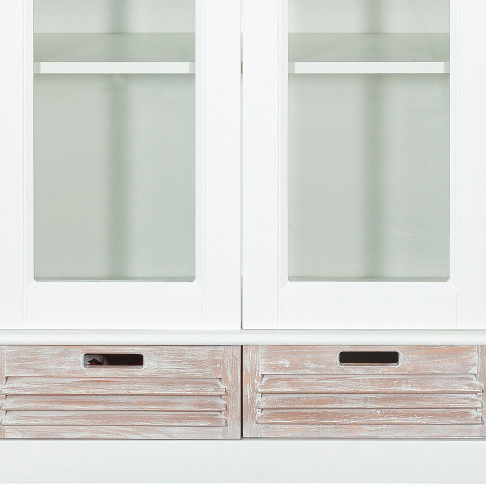 Vitrina Cu 2 Usi Si 2 Sertare Cortina Alb Si Natur, 102.8 Cm
