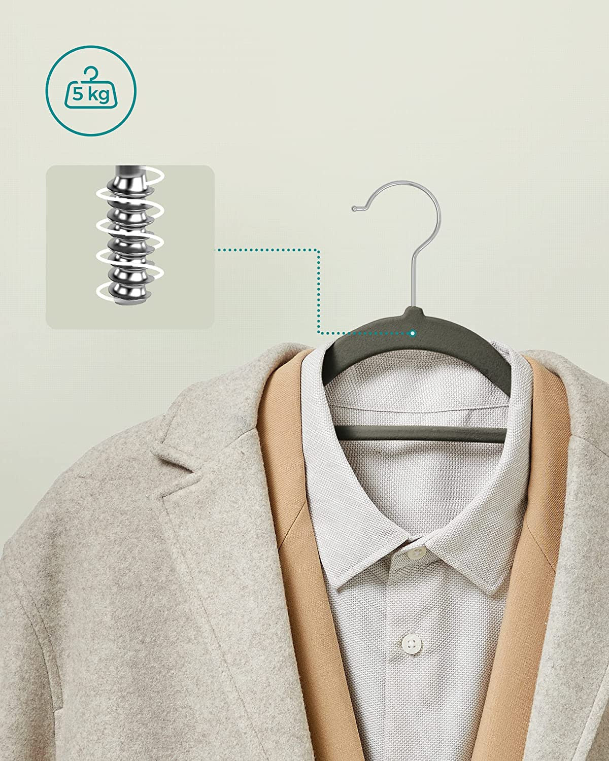 Set De 20 De Umerase Din Catifea, Gri, 43.5 Cm