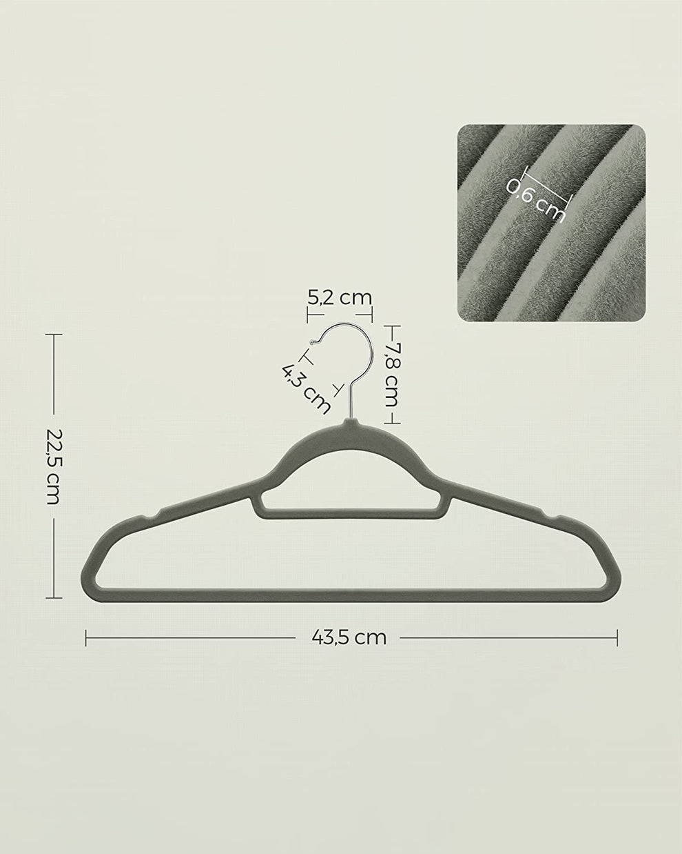 Set De 20 De Umerase Din Catifea, Gri, 43.5 Cm