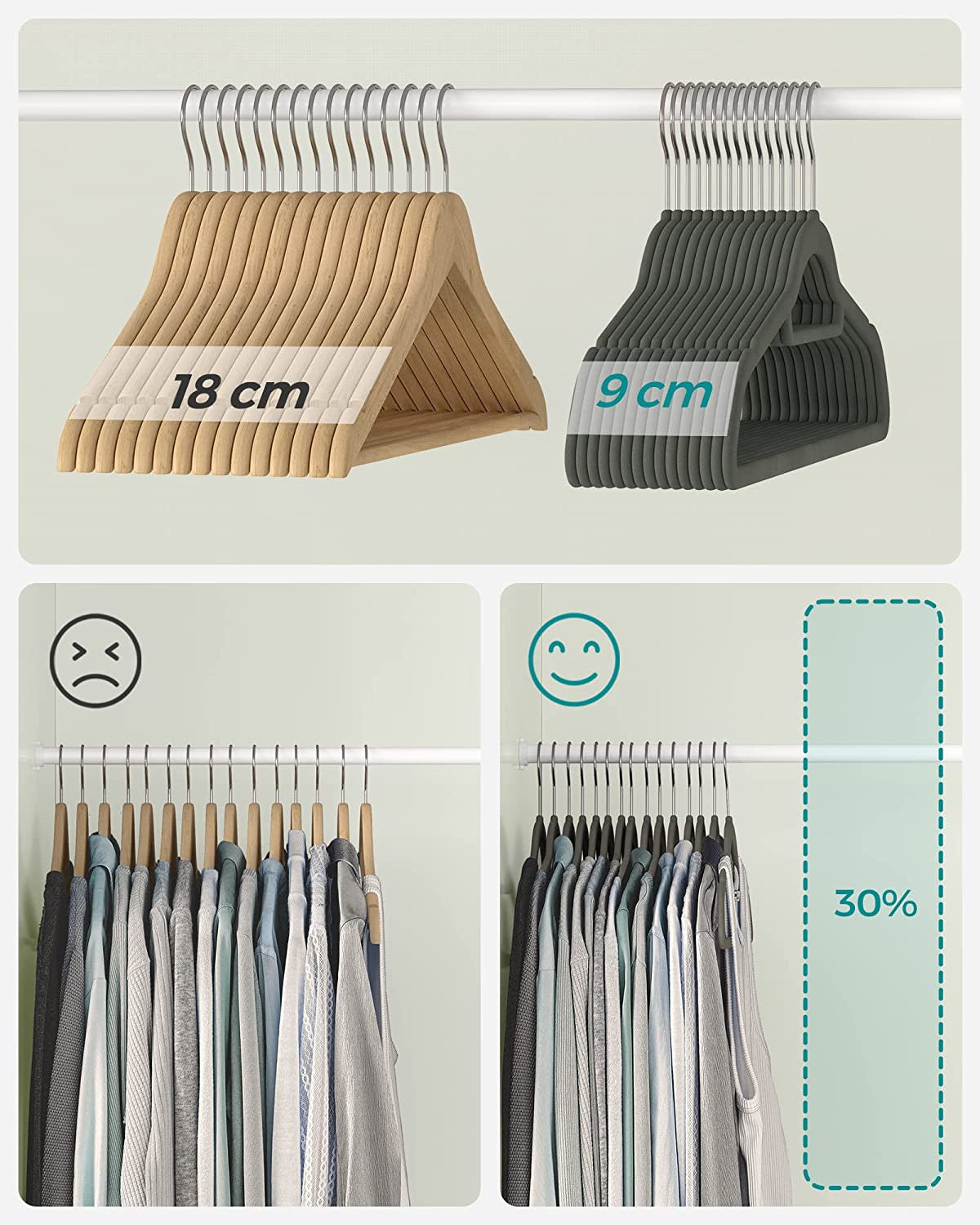 Set De 20 De Umerase Din Catifea, Gri, 43.5 Cm