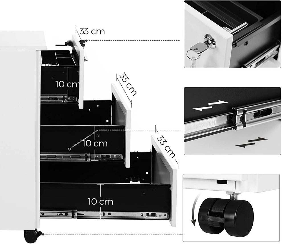 Dulap De Arhivare Mobil Cu 3 Sertare, 39 Cm