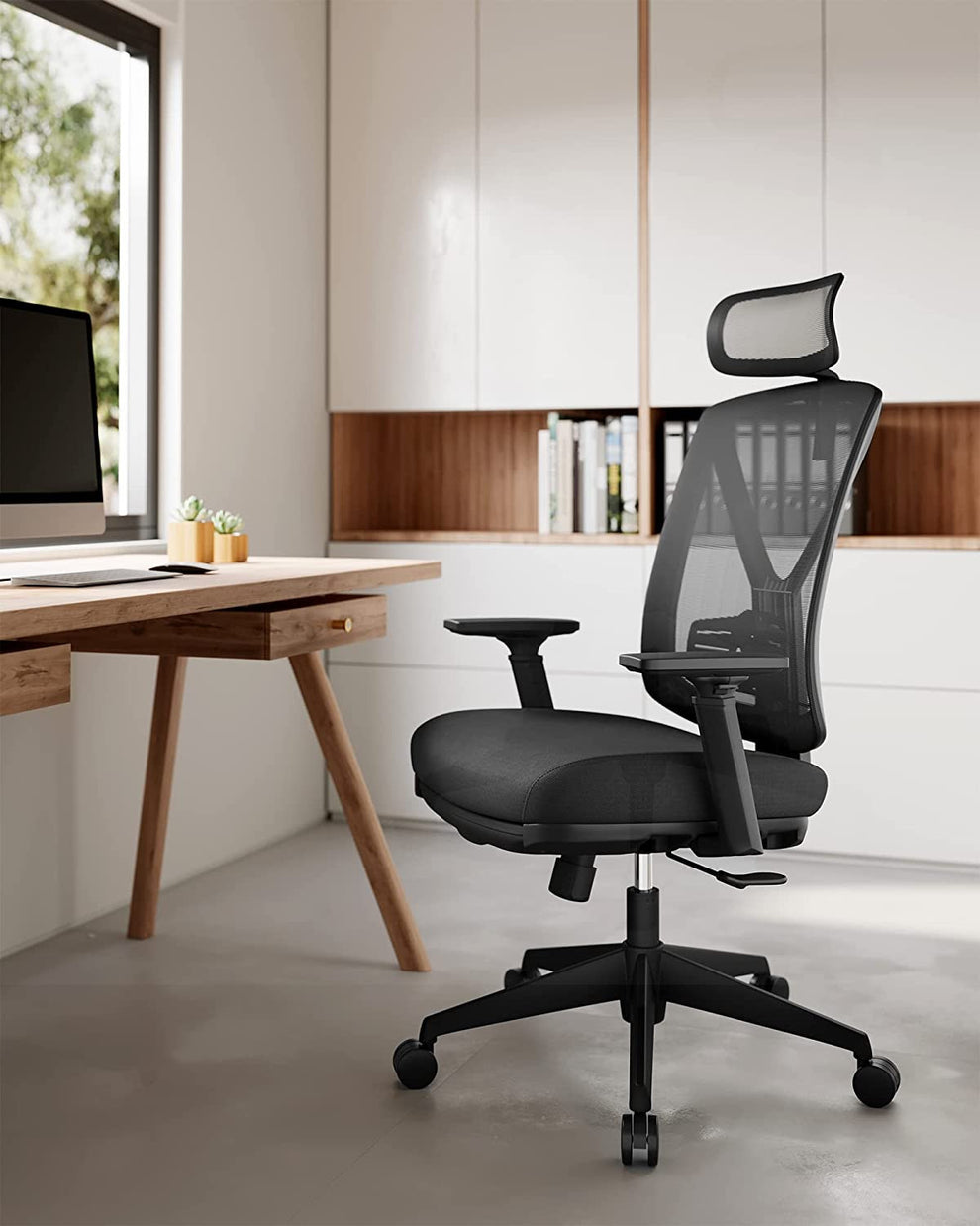 Scaun De Birou Ergonomic Cu Suport Pentru Picioare, Tetiera Si Cotiera Reglabile, Reglare Inaltime, Negru