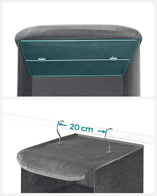 Rafturi De Depozitare Suspendate, Carlige Metalice Si Insertii Din Bambus, Gri, 30 Cm