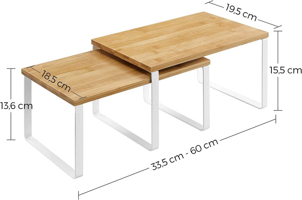 Set De 2 Organizatoare Extensibile Pentru Rafturi Dulap, Alb Si Natur, 29.7 Cm