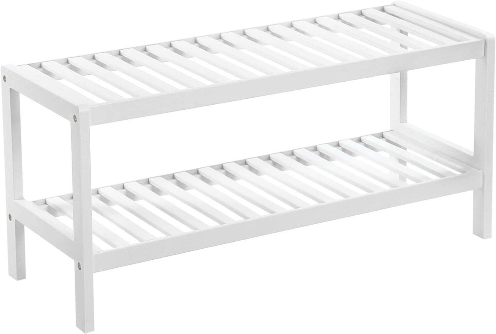 Raft Din Bambus Pentru Pantofi, Cu 2 Niveluri, Alb, 70 Cm