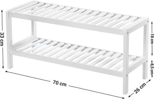 Raft Din Bambus Pentru Pantofi, Cu 2 Niveluri, Alb, 70 Cm