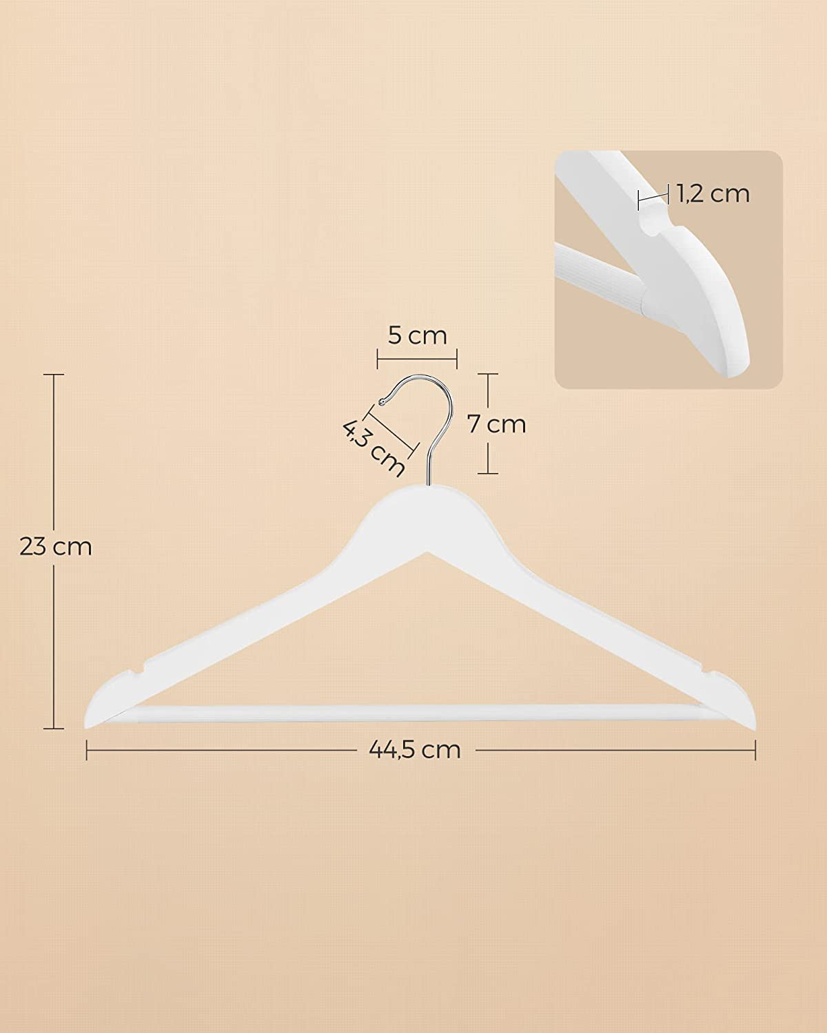 Set De 10 Umerase Din Lemn, Alb Si Argintiu, 44.5 Cm