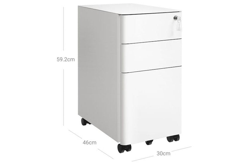 Dulap De Birou Cu Roti Si Blocare, Alb, 30 Cm