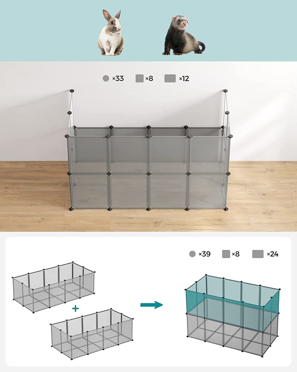 Tarc Pentru Animale Mici, Gri, 143 Cm
