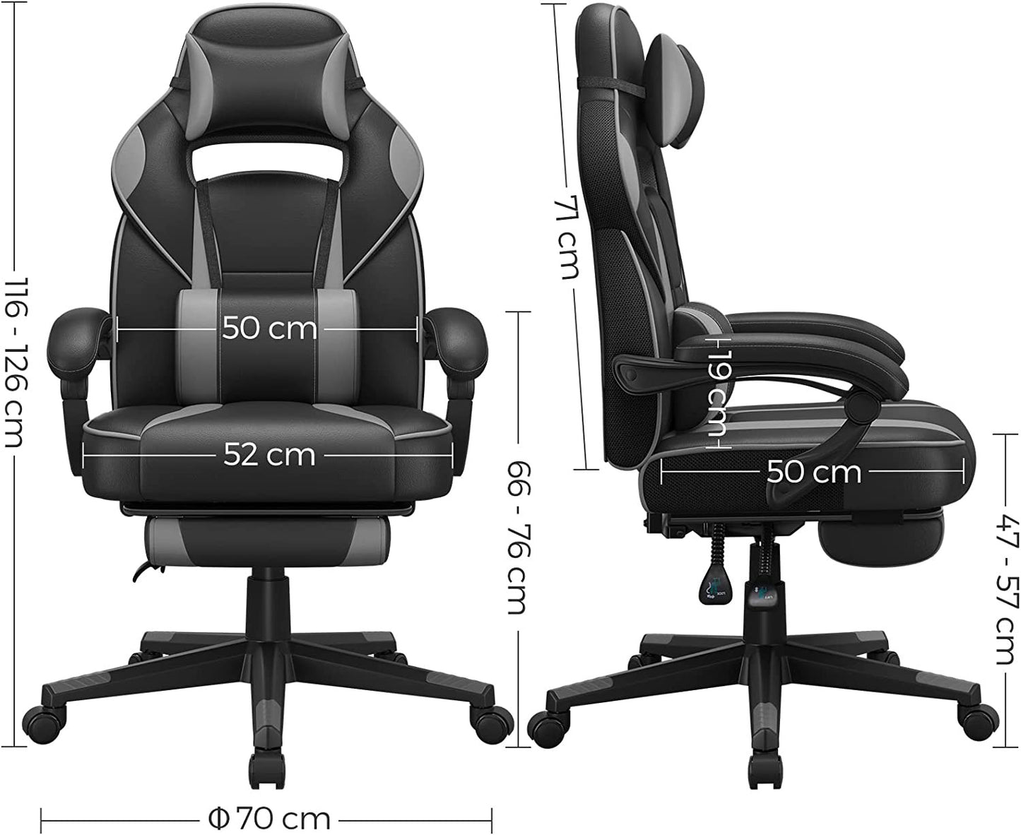 Scaun De Birou Ergonomic Reglabil, Cu Suport Telescopic, Tetiera, Suport Lombar, Negru Si Gri