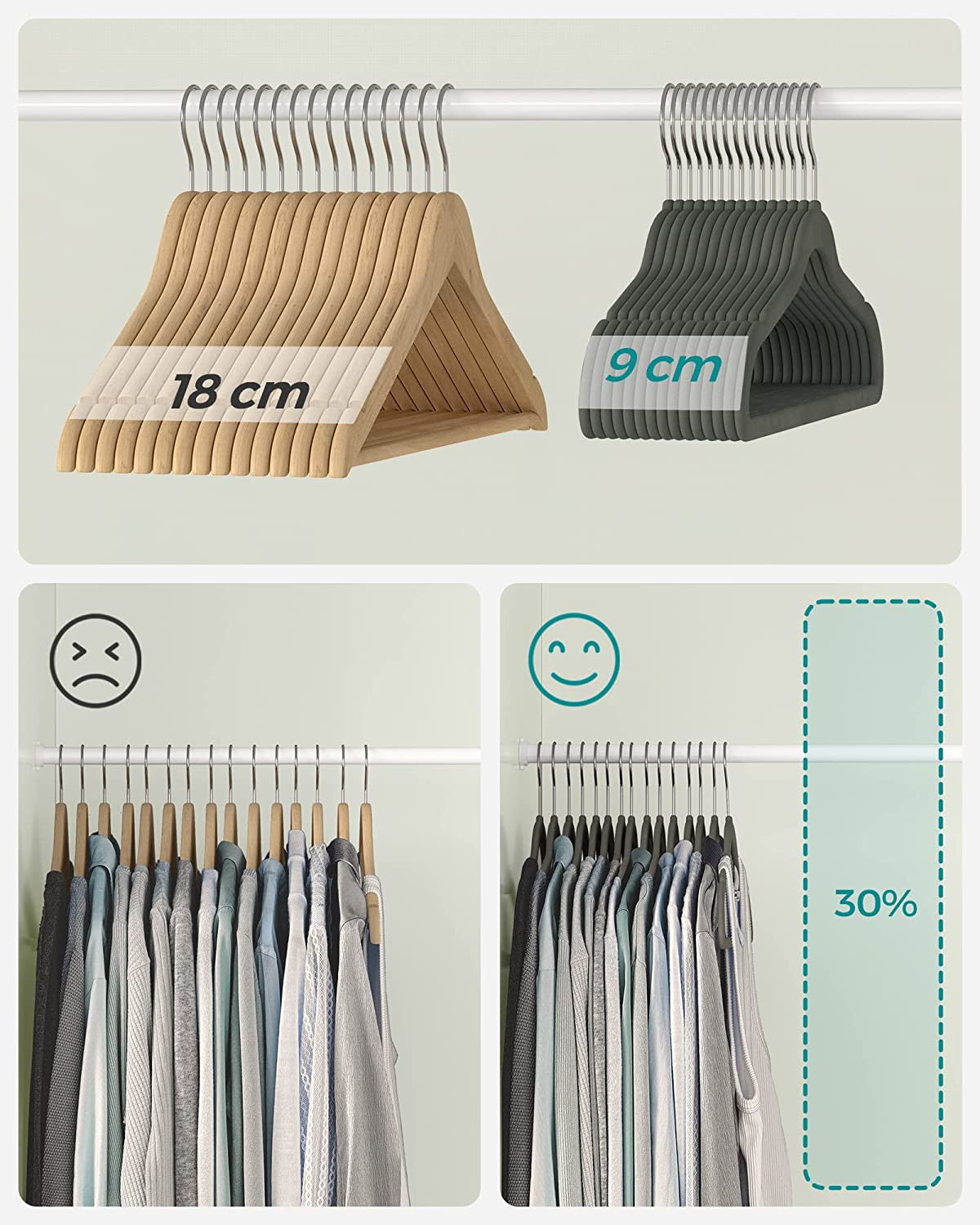 Set De 30 De Umerase Din Catifea, Gri, 43.5 Cm