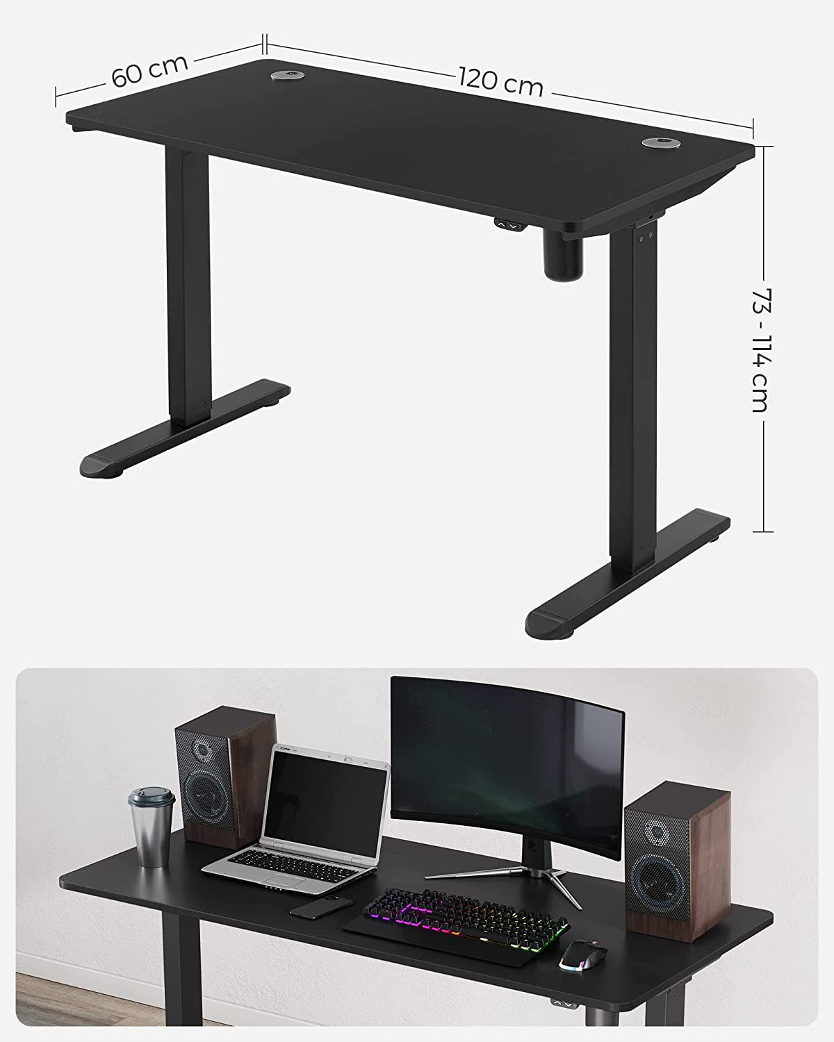 Birou Electric, Reglabil Pe Inaltime, Negru, 60 X 120 Cm