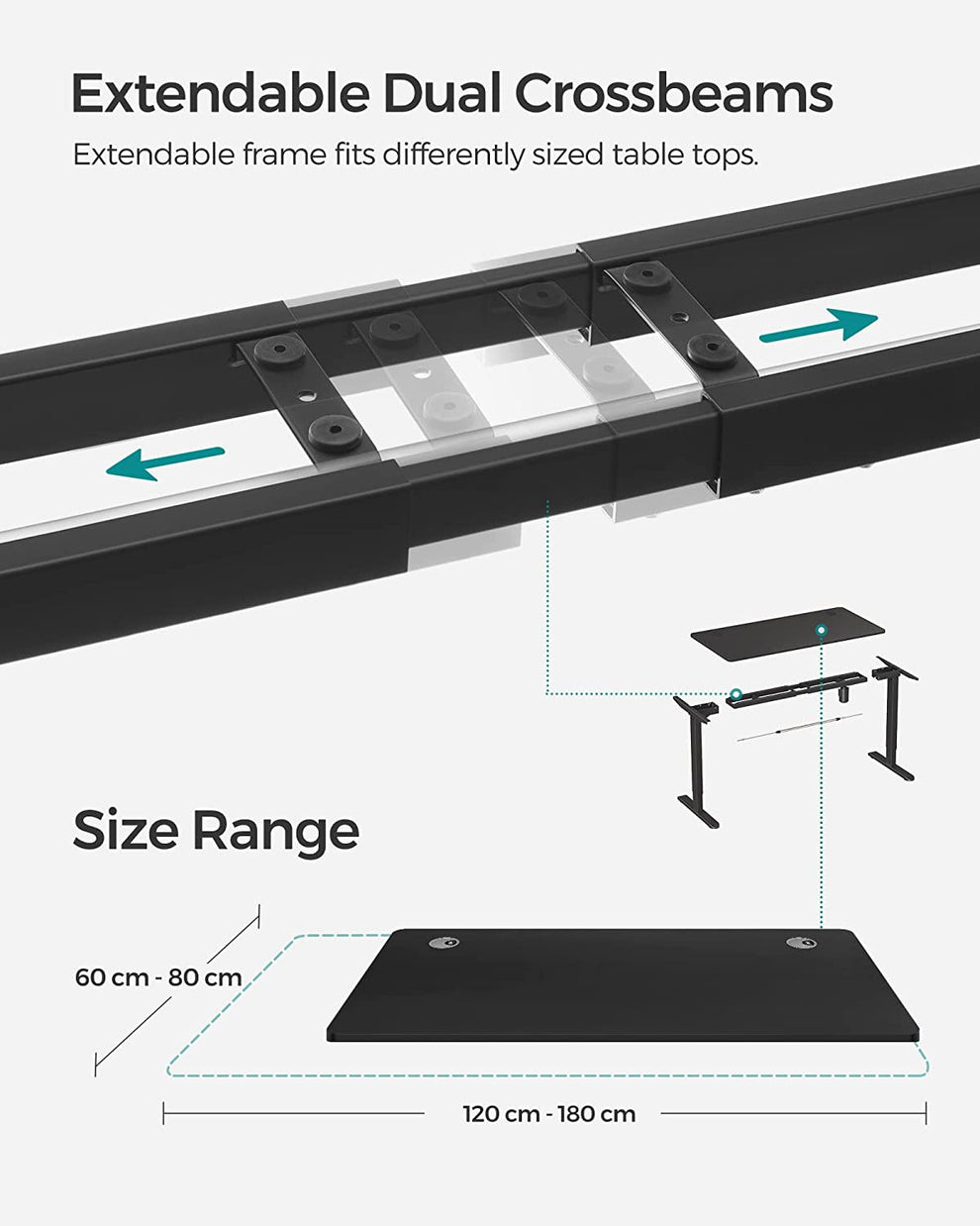 Birou Electric, Reglabil Pe Inaltime, Negru, 60 X 120 Cm