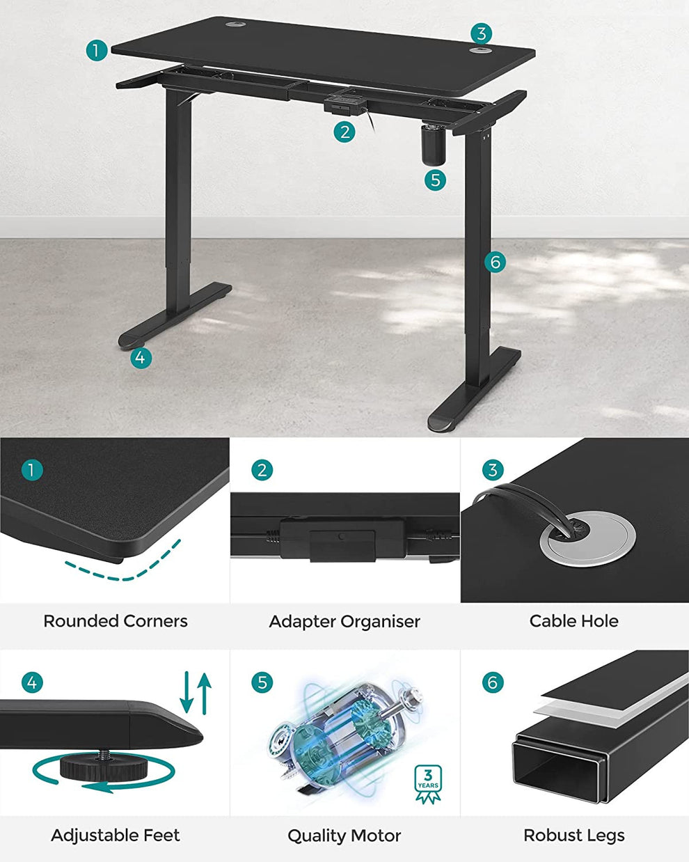 Birou Electric, Reglabil Pe Inaltime, Negru, 60 X 120 Cm