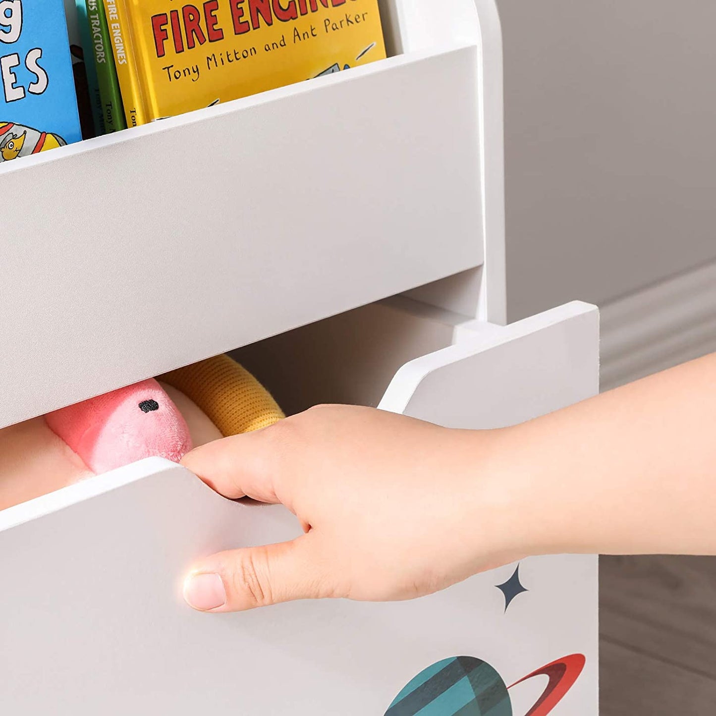 Organizator De Jucarii, Cu 3 Rafturi, Cu Roti, Multifunctional, Alb