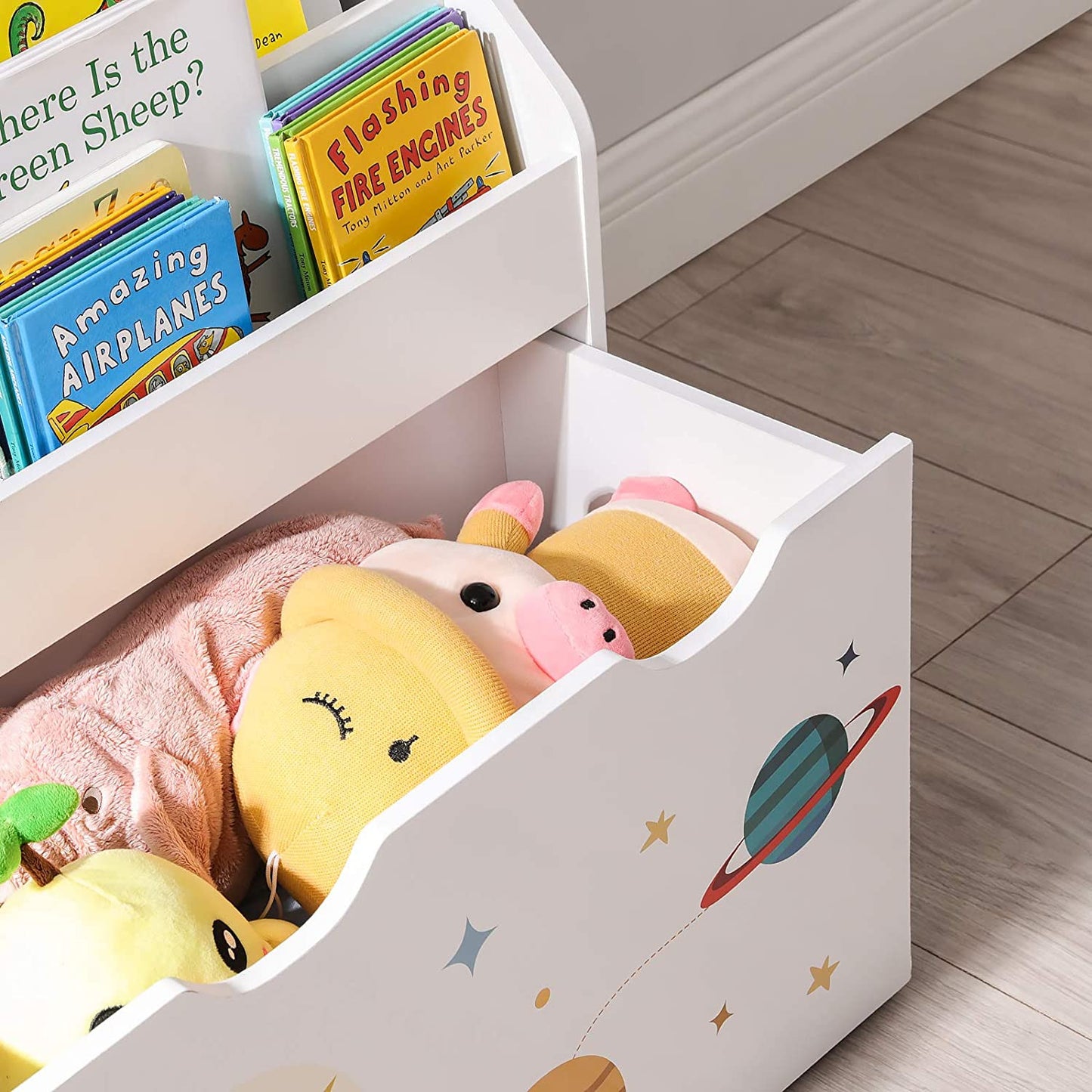 Organizator De Jucarii, Cu 3 Rafturi, Cu Roti, Multifunctional, Alb