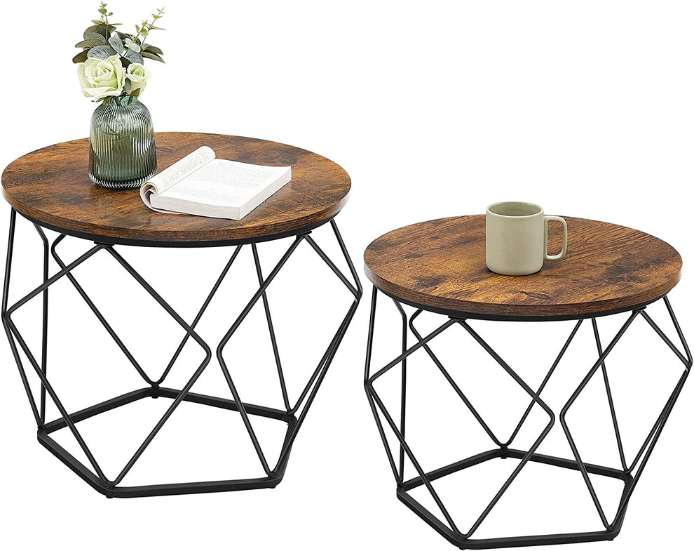 Set De 2 Masute De Cafea, Maro Rustic Si Negru