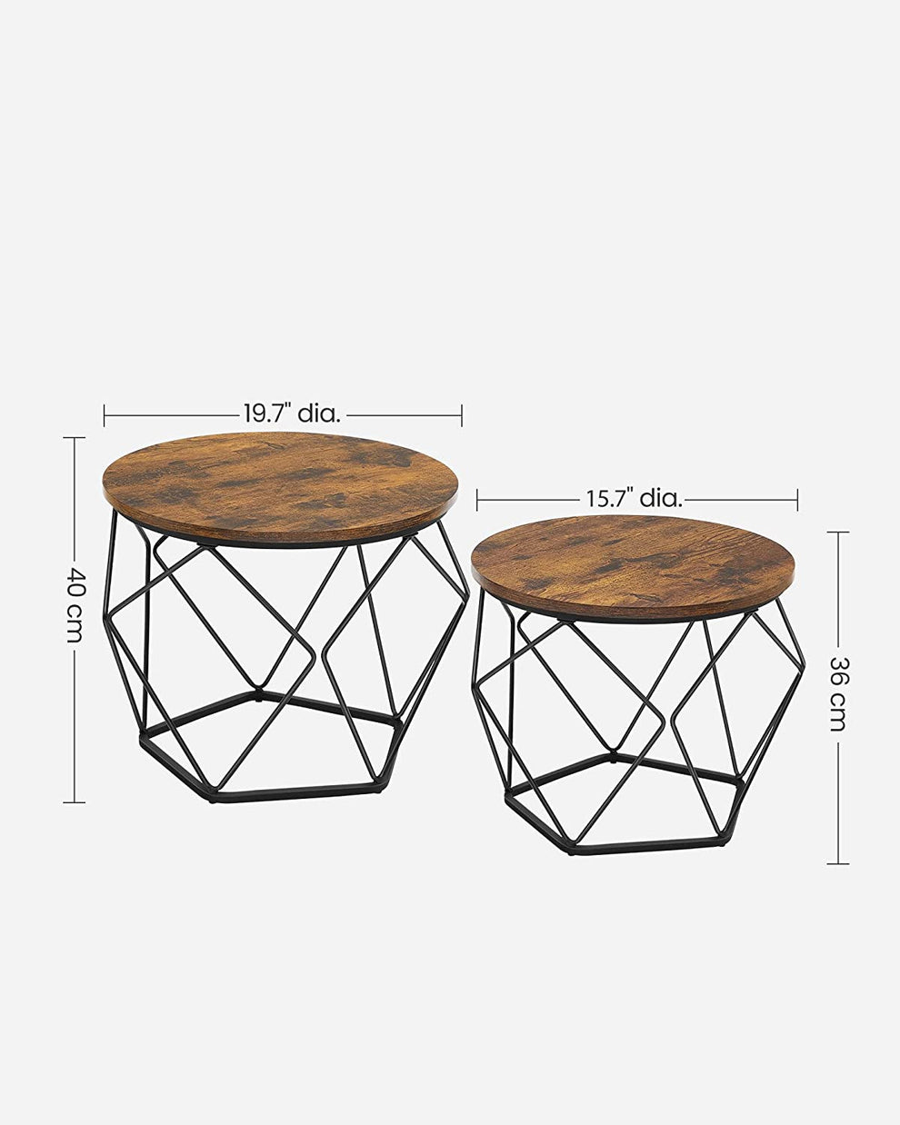 Set De 2 Masute De Cafea, Maro Rustic Si Negru