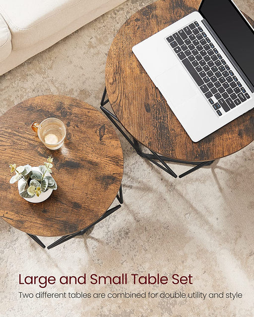 Set De 2 Masute De Cafea, Maro Rustic Si Negru