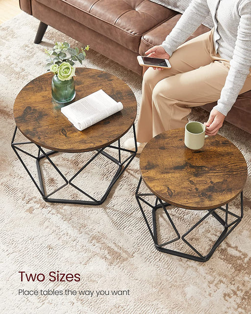 Set De 2 Masute De Cafea, Maro Rustic Si Negru