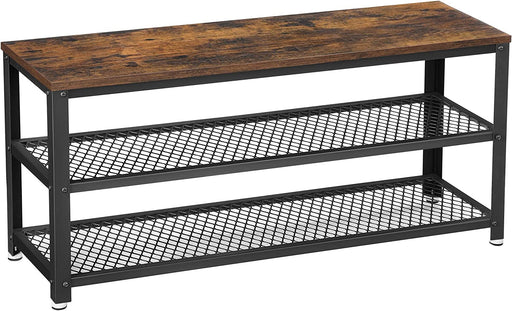 Banca Pentru Pantofi, Cu 2 Rafturi, Maro Rustic Si Negru , 100 Cm
