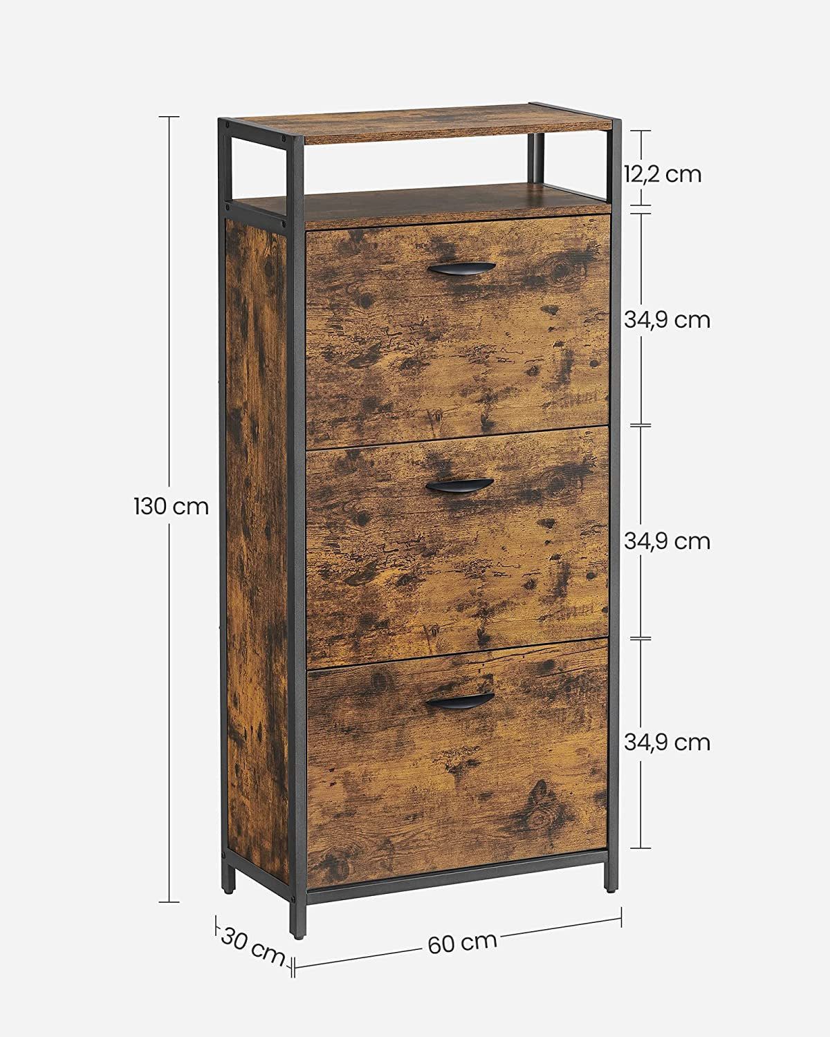 Dulap Pentru Pantofi Cu 3 Usi Rabatabile, Vintage Maro Si Negru, 60 Cm