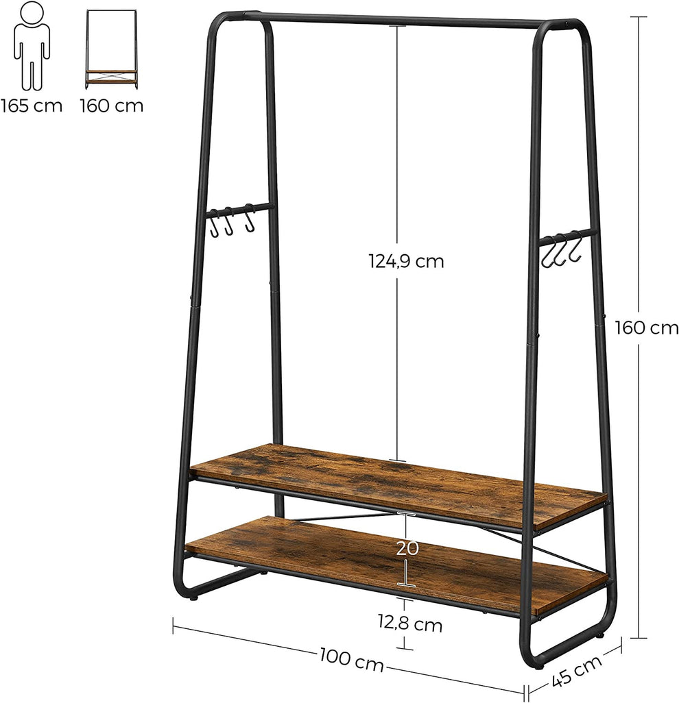 Suport Pentru Haine Cu 2 Rafturi, Maro Vintage Si Negru, 100 Cm