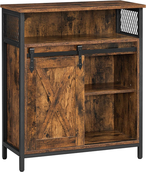 Dulap De Depozitare Cu Usa Glisanta, Maro Rustic Si Negru, 70 Cm