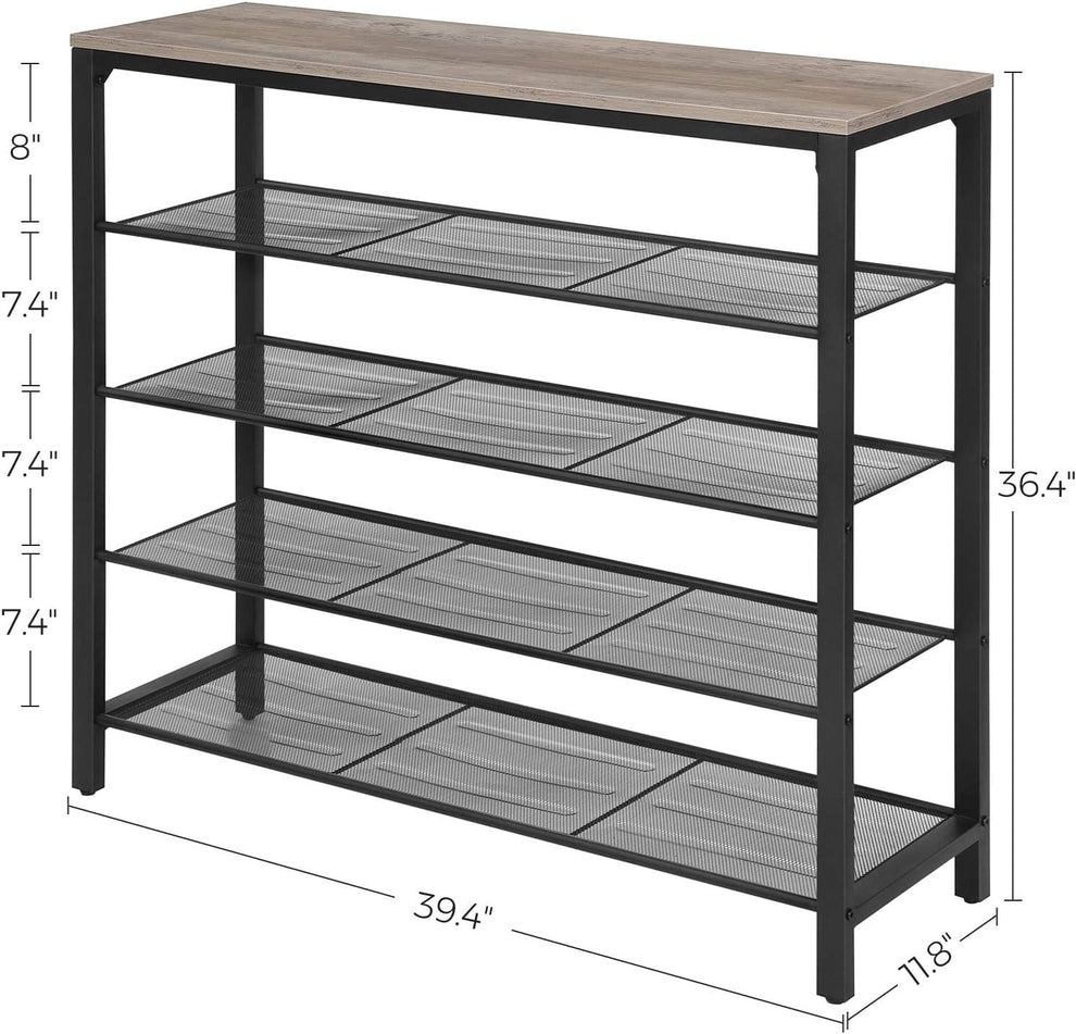 Suport Pentru Pantofi, Cu 4 Rafturi Din Plasa, Gri Si Negru, 100 Cm