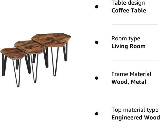 Set De 3 Masute De Cafea, Maro Rustic Si Negru