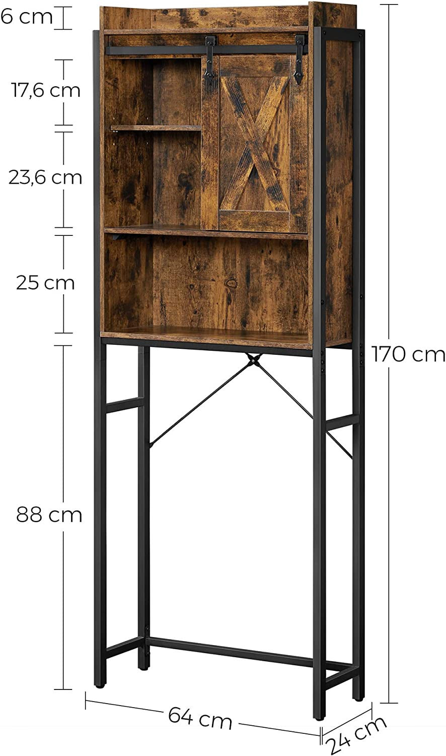 Raft De Baie Cu Dulap, Maro Vintage Si Negru, 64 Cm
