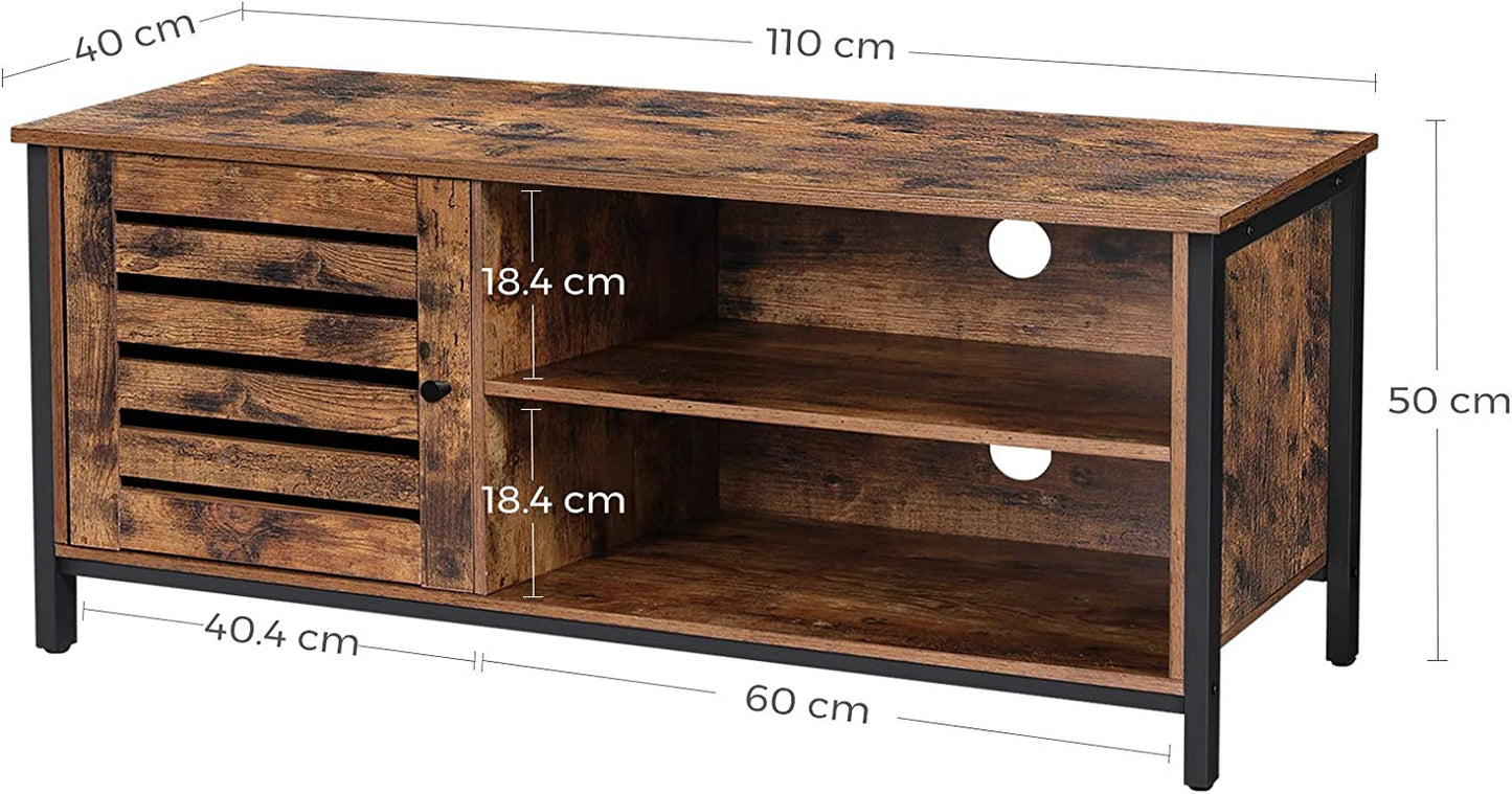 Comoda Tv Cu 1 Usa Si 2 Rafturi, Maro Rustic Și Negru, 110 Cm