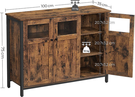 Bufet Cu Usi Din Sticla, Vintage Maro Si Negru, 100 Cm