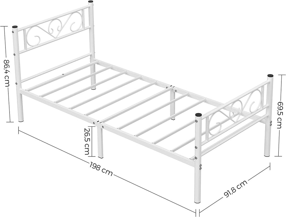 Cadru De Pat Din Metal, De O Persoana, Alb, 90 X 190 Cm
