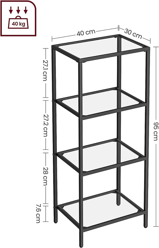 Raft Din Sticla Cu 4 Niveluri, Negru, 40 Cm
