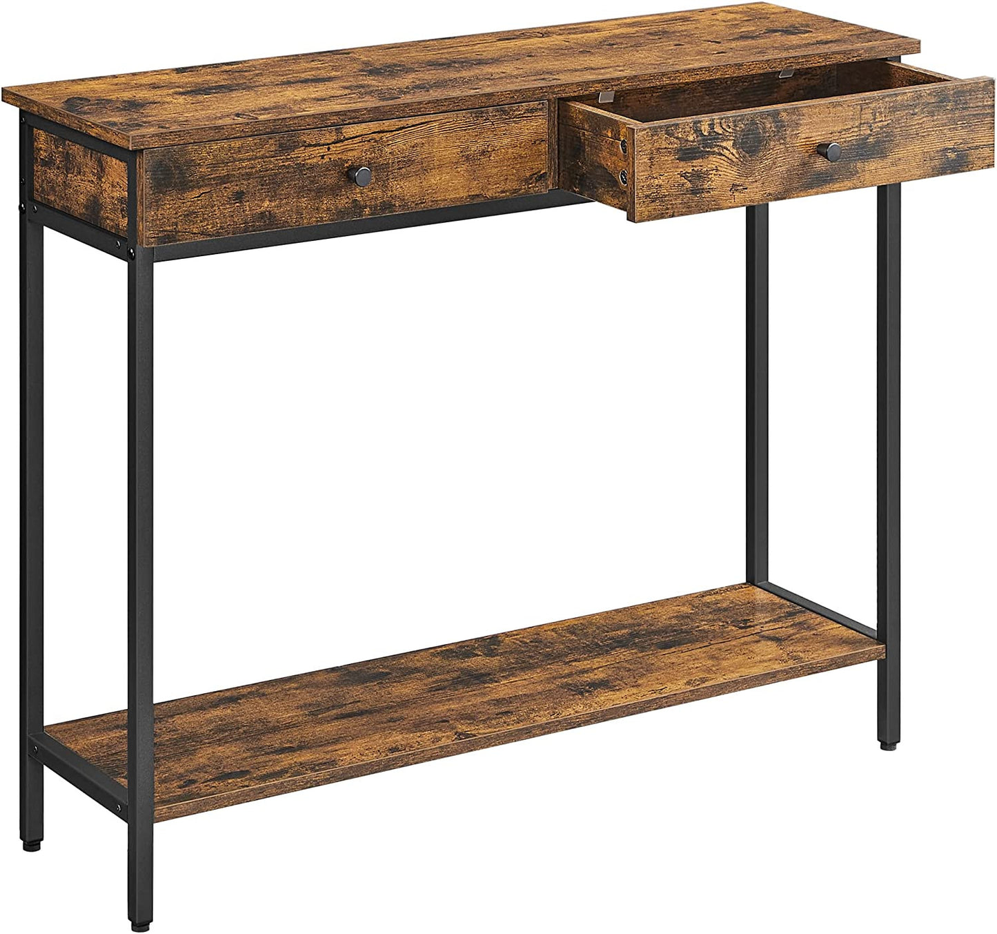 Consola Cu 2 Sertare, Vintage Maro Si Negru, 100 X 30 Cm