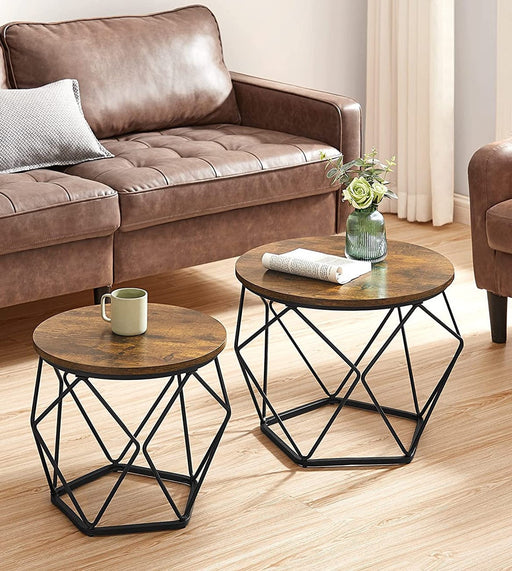 Set De 2 Masute De Cafea, Maro Rustic Si Negru