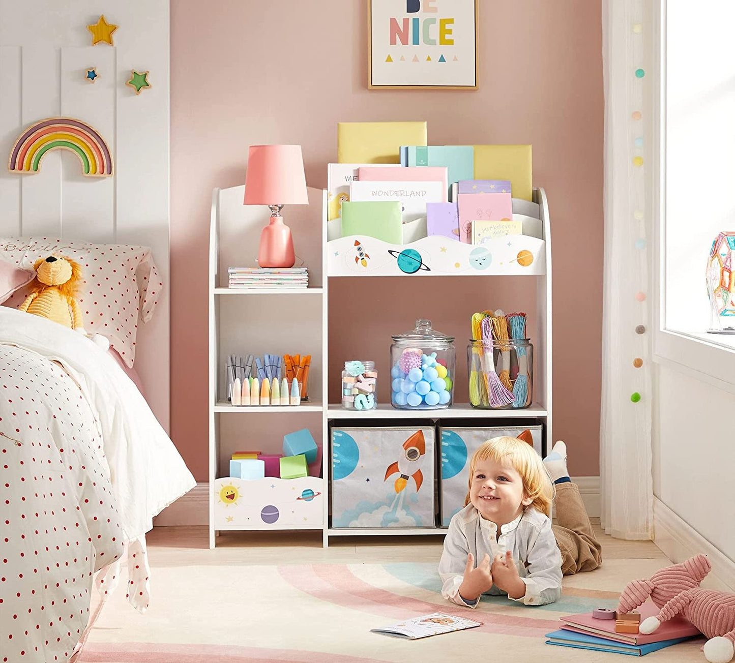 Organizator Pentru Copii, Cu 2 Cutii De Depozitare, Alb, 93 Cm