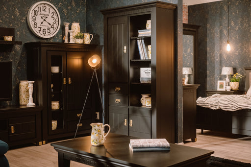 Vitrina 3 Usi Si 2 Sertare Saint Tropez, Vopsit Negru, 111 Cm