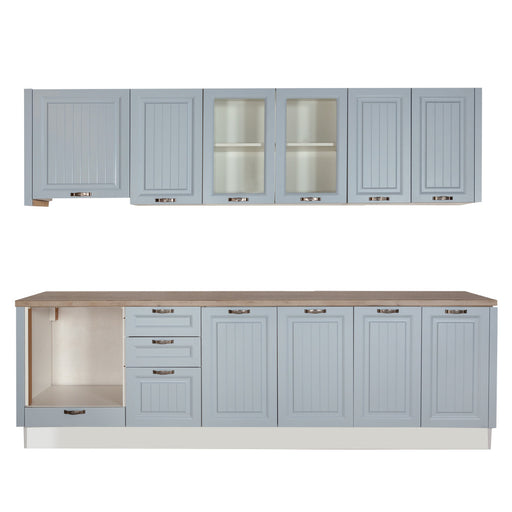 Bucatarie Malta Albastru Si Natur, Front Mdf Vopsit, 287 X 220 X 60 Cm