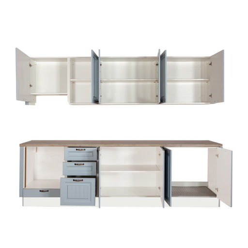 Bucatarie Malta Albastru Si Natur, Front Mdf Vopsit, 287 X 220 X 60 Cm
