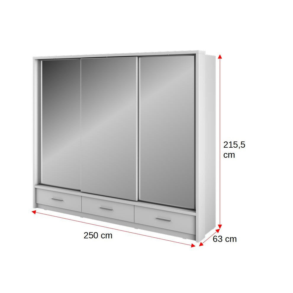 Dulap Martin Cu Iluminare Cu 3 Usi Si 3 Sertare, Alb, 250 Cm