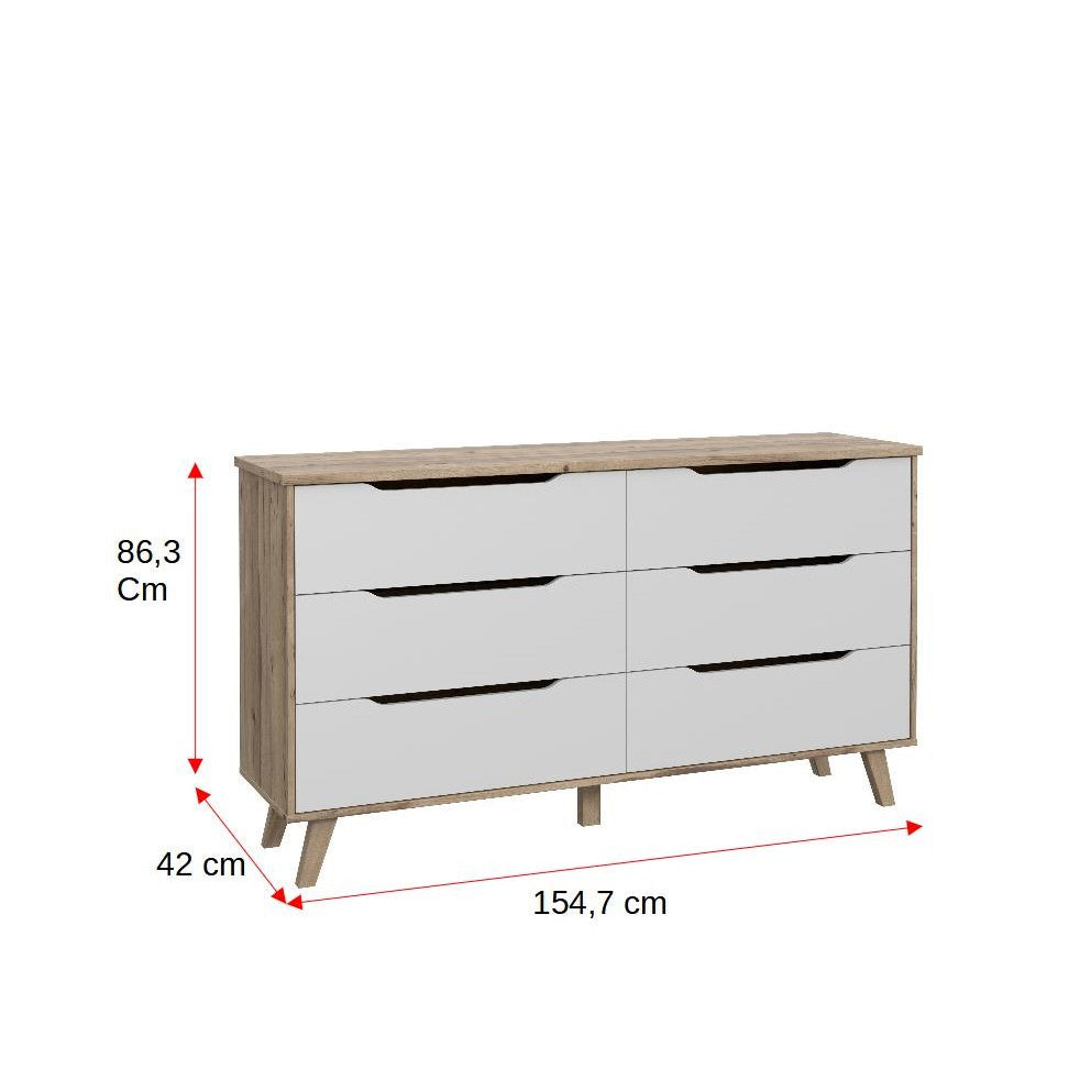 Comoda Vankka, Stejar Pardosit Si Alb, 154.7 x 86.3 x 42 Cm