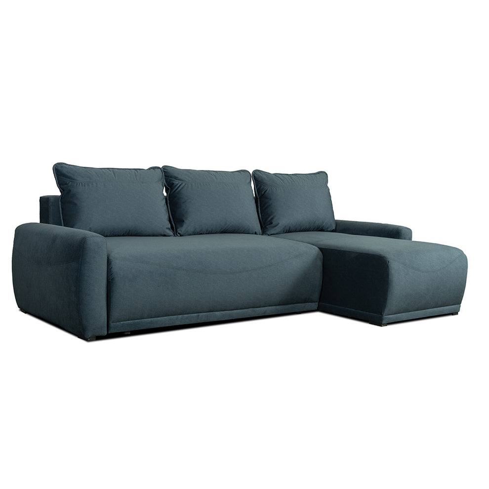 Coltar Extensibil Lea Interschimbabil Stanga/Dreapta, 5 Locuri, Lada Depozitare, Albastru, 256 Cm