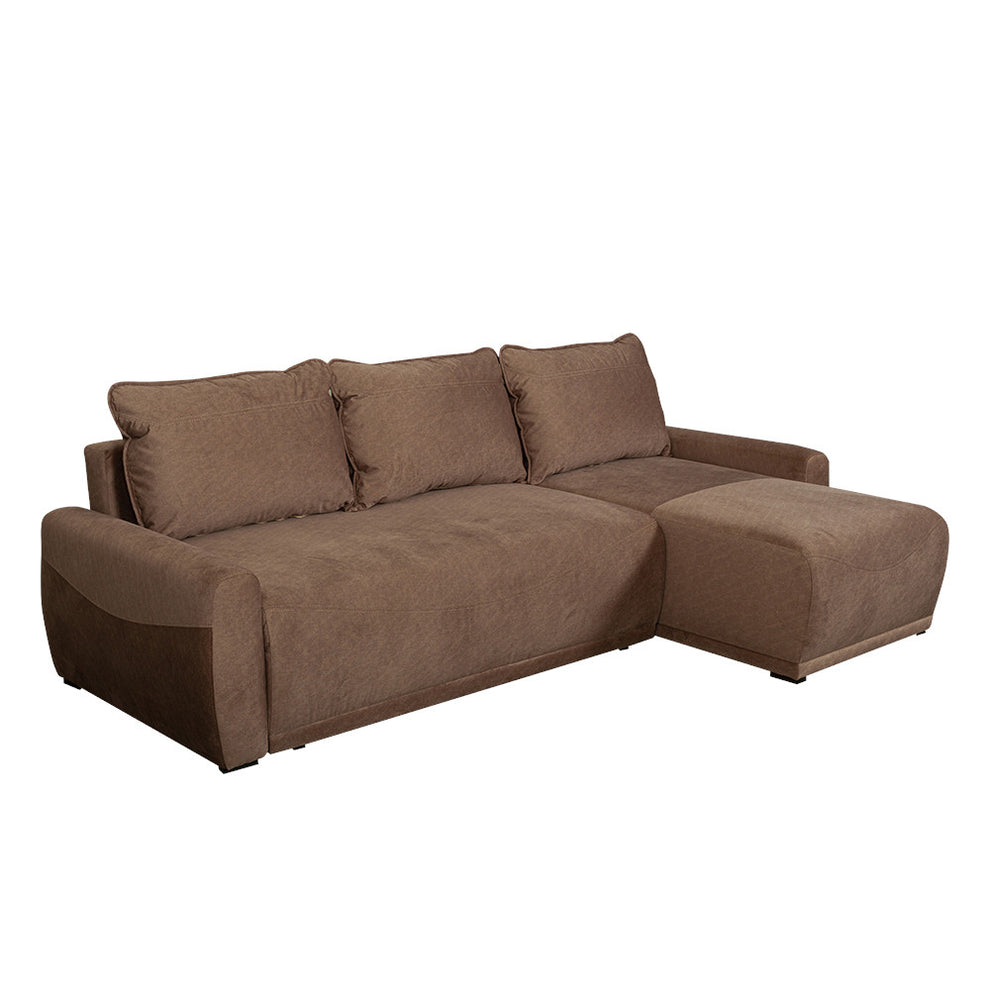 Coltar Extensibil Lea Interschimbabil Stanga/Dreapta, 5 Locuri, Lada Depozitare, Maro 256 Cm