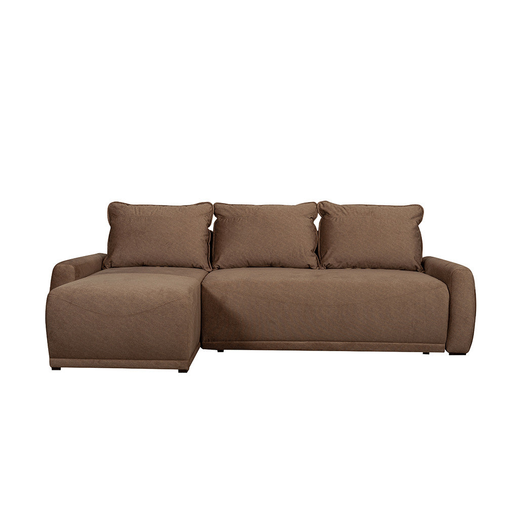 Coltar Extensibil Lea Interschimbabil Stanga/Dreapta, 5 Locuri, Lada Depozitare, Maro 256 Cm